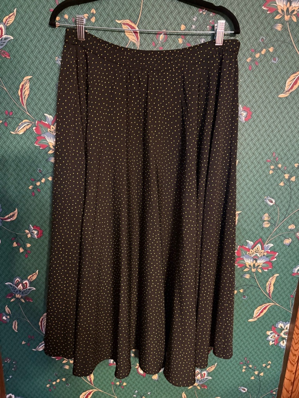 Black & Yellow Polka Dot A-Line Midi Skirt